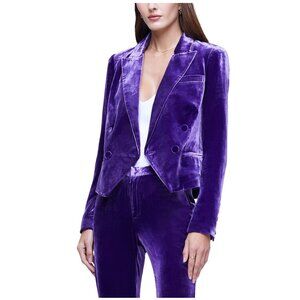 L'AGENCE Rory Crop Silk-Blend Blazer / Size 4 / Purple Double Breasted